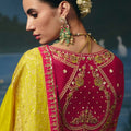 Vibrant Lime Yellow Dola Silk Saree with Handwork Cut Dana Beads Work for Women