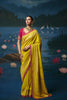 Vibrant Lime Yellow Dola Silk Saree with Handwork Cut Dana Beads Work for Women