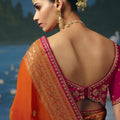 Stylish Orange Dola Silk Saree with Handwork Cut Dana Beads Work for Women