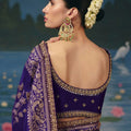 Premium Purple Dola Silk Saree Handwork, Cut Dana, Beads Work for Women