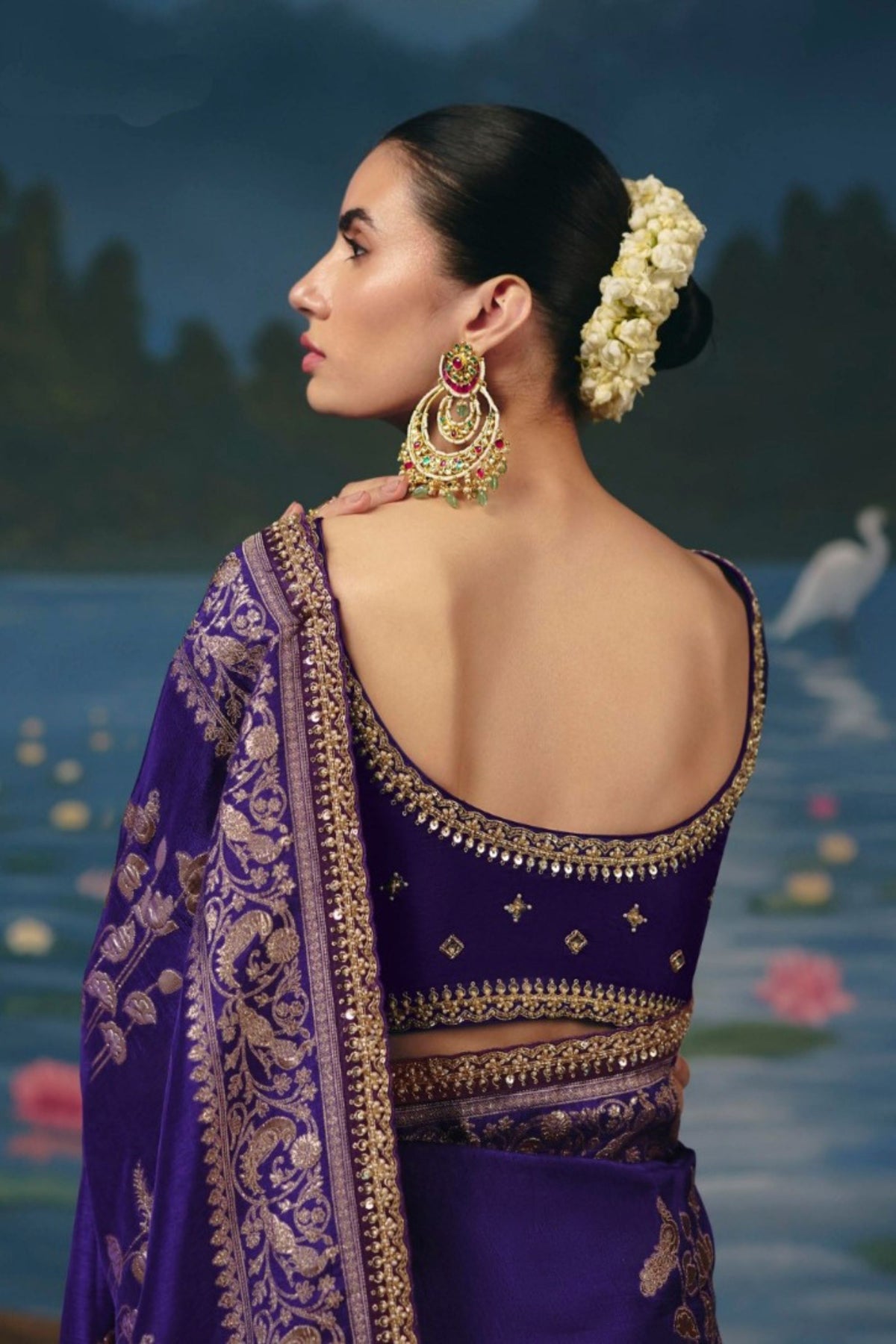 Premium Purple Dola Silk Saree Handwork, Cut Dana, Beads Work for Women