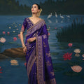 Premium Purple Dola Silk Saree Handwork, Cut Dana, Beads Work for Women