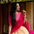 Exquisite Off-White and Pink Kanchipuram Silk Lehenga Choli with Zari Weaving Work