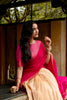 Exquisite Off-White and Pink Kanchipuram Silk Lehenga Choli with Zari Weaving Work