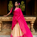 Exquisite Off-White and Pink Kanchipuram Silk Lehenga Choli with Zari Weaving Work