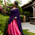 Radiant Pink and Navy Blue Kanchipuram Silk Designer Lehenga Choli with Gold Zari Weaving Work