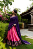 Radiant Pink and Navy Blue Kanchipuram Silk Designer Lehenga Choli with Gold Zari Weaving Work