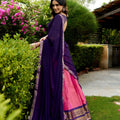Radiant Pink and Navy Blue Kanchipuram Silk Designer Lehenga Choli with Gold Zari Weaving Work