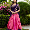 Radiant Pink and Navy Blue Silk Designer Lehenga Choli with Gold Zari Weaving Work