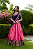 Radiant Pink and Navy Blue Silk Designer Lehenga Choli with Gold Zari Weaving Work