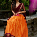 Captivating Orange and Maroon Kanchipuram Silk Designer Lehenga Choli with Gold Zari Weaving Work