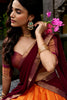 Captivating Orange and Maroon Kanchipuram Silk Designer Lehenga Choli with Gold Zari Weaving Work