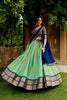 Elegant Mint Green and Royal Blue Kanchipuram Silk Designer Lehenga Choli with Gold Zari Weaving Work
