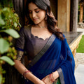 Elegant Mint Green and Royal Blue Kanchipuram Silk Designer Lehenga Choli with Gold Zari Weaving Work
