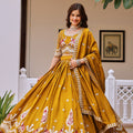 Regal Mustard Yellow Vichitra Silk Designer Lehenga Choli with Elephant Embroidery