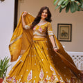 Regal Mustard Yellow Vichitra Silk Designer Lehenga Choli with Elephant Embroidery