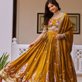 Regal Mustard Yellow Vichitra Silk Designer Lehenga Choli with Elephant Embroidery