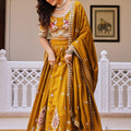 Regal Mustard Yellow Vichitra Silk Designer Lehenga Choli with Elephant Embroidery