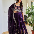 Majestic Dark Purple Vichitra Silk Designer Lehenga Choli with Elephant Embroidery