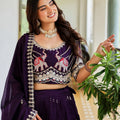 Majestic Dark Purple Vichitra Silk Designer Lehenga Choli with Elephant Embroidery