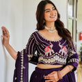 Majestic Dark Purple Vichitra Silk Designer Lehenga Choli with Elephant Embroidery