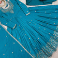 Exquisite Sky Blue American Silk Embroidered Designer Anarkali Suit for Women