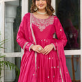 Captivating Rani Pink American Silk Embroidered Designer Anarkali Suit with Dupatta for Women