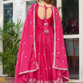 Captivating Rani Pink American Silk Embroidered Designer Anarkali Suit with Dupatta for Women