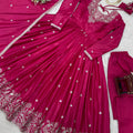 Captivating Rani Pink American Silk Embroidered Designer Anarkali Suit with Dupatta for Women
