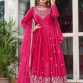 Captivating Rani Pink American Silk Embroidered Designer Anarkali Suit with Dupatta for Women