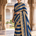 Royal Blue Salsa Silk Designer Saree Embroidery Work and Cutwork Border for Women