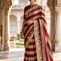 Regal Maroon Salsa Silk Designer Saree Embroidery Work and Cutwork Border for Women