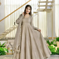 Elegant Beige Salsa Silk Designer Anarkali Suit with Crush Work and Dupatta for Women