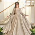 Elegant Beige Salsa Silk Designer Anarkali Suit with Crush Work and Dupatta for Women
