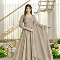 Elegant Beige Salsa Silk Designer Anarkali Suit with Crush Work and Dupatta for Women