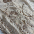 Exquisite White Fendy Satin Silk Saree Sequin Cut Dana Embroidery Work for Women