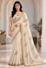 Exquisite White Fendy Satin Silk Saree Sequin Cut Dana Embroidery Work for Women