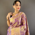 Stylish Lavender Kanjivaram Tissue Silk Saree Jacquard Work for Women
