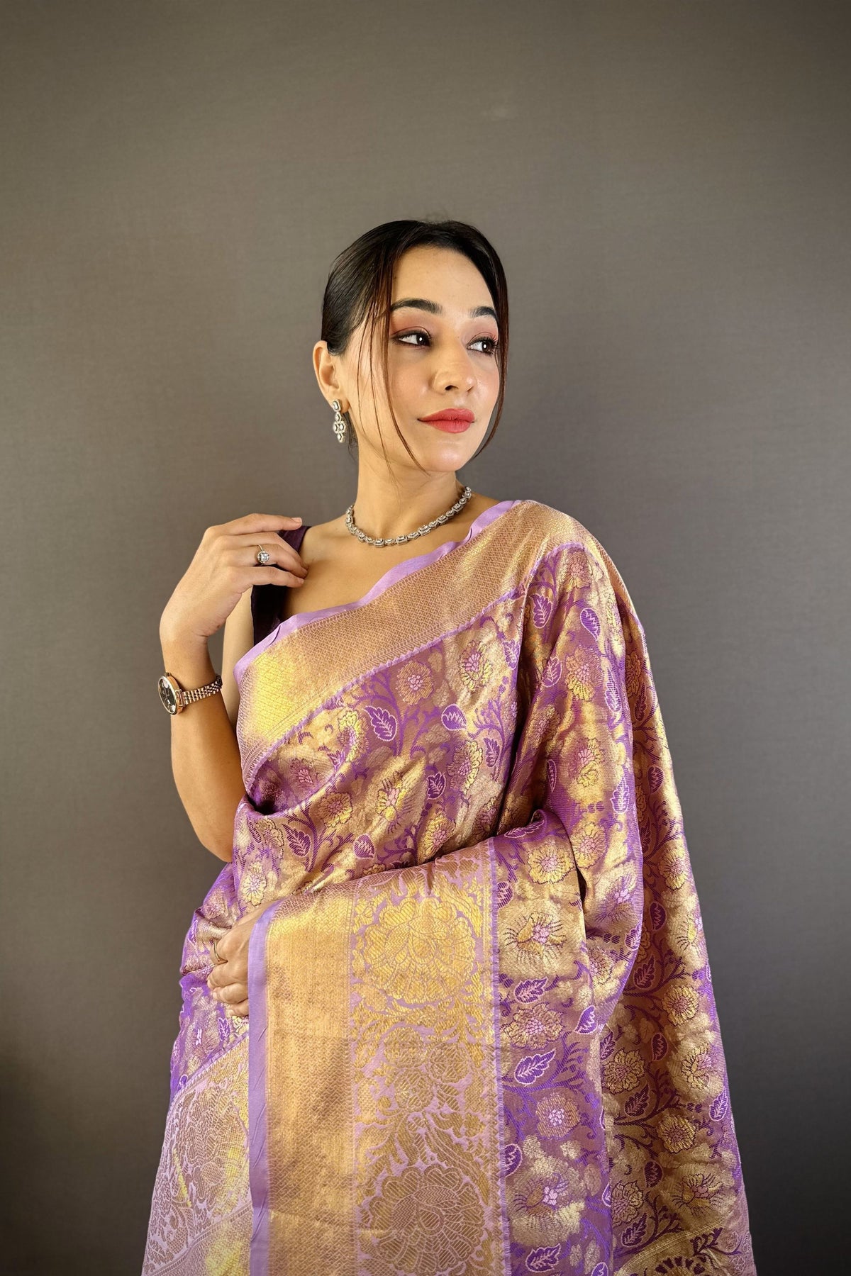 Stylish Lavender Kanjivaram Tissue Silk Saree Jacquard Work for Women