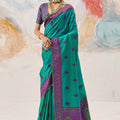 Vibrant Teal Green Kanjivaram Silk Saree Zari Weaving Work for Women