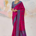 Striking Rani Pink Kanjivaram Silk Saree Zari Weaving Work for Women