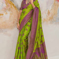 Radiant Parrot Green Kanjivaram Silk Saree Zari Weaving Work for Women