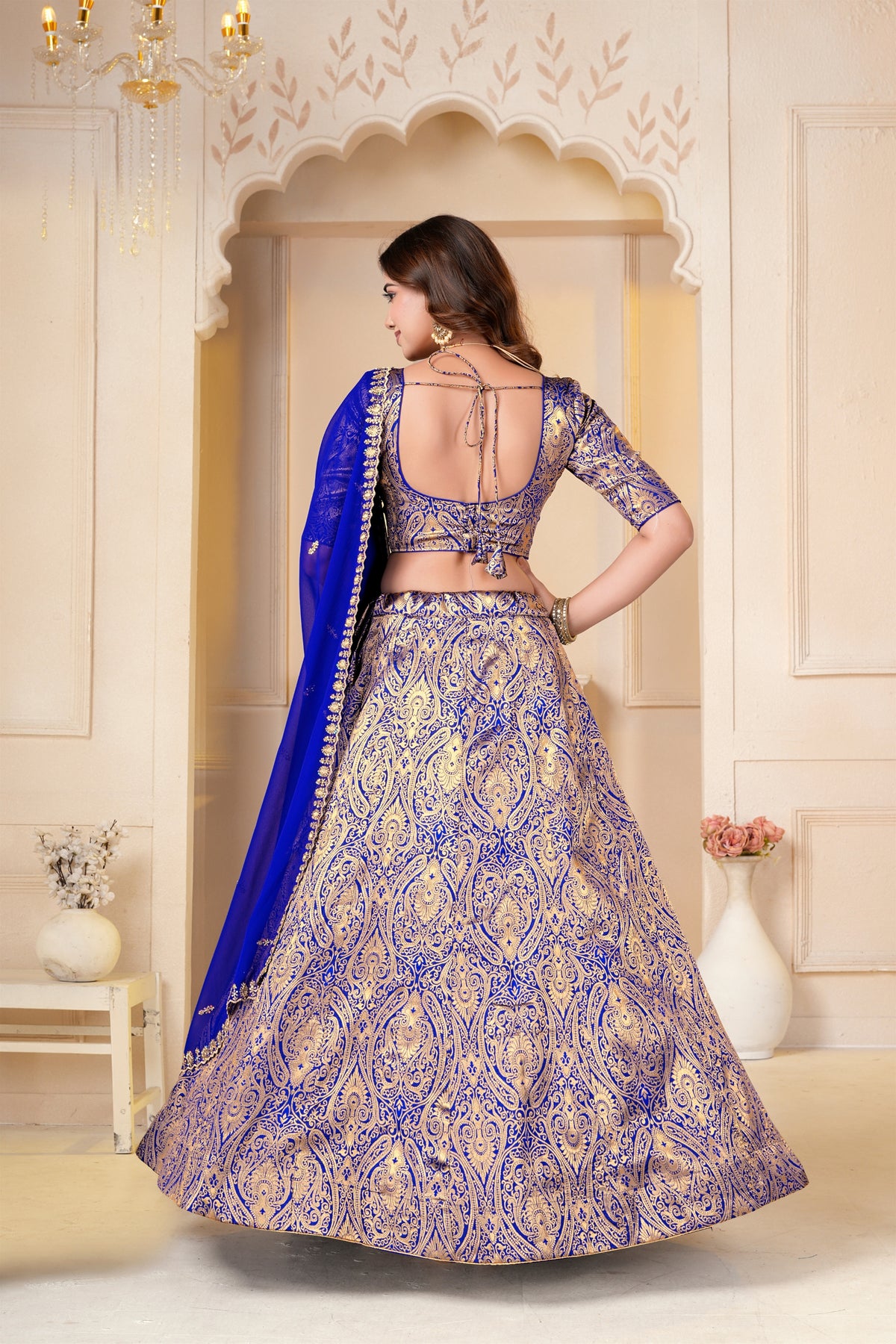 Majestic Royal Blue Brocade Designer Lehenga Choli with Jacquard and Weaving Work