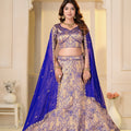 Majestic Royal Blue Brocade Designer Lehenga Choli with Jacquard and Weaving Work