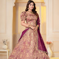 Captivating Wine Brocade Designer Lehenga Choli with Jacquard and Weaving Work