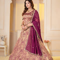 Captivating Wine Brocade Designer Lehenga Choli with Jacquard and Weaving Work