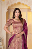 Captivating Wine Brocade Designer Lehenga Choli with Jacquard and Weaving Work