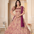 Captivating Wine Brocade Designer Lehenga Choli with Jacquard and Weaving Work 