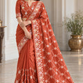 Elegant Rust Orange Ho Silk Saree with Intricate Embroidery Work for Women