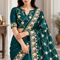 Stylish Teal Green Ho Silk Saree Embroidery Work for Women